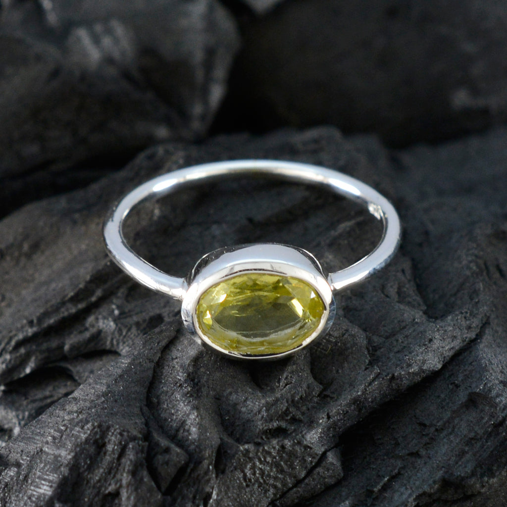 Lemon Quartz Solitaire American 92.5 Silver Yellow Gemstones Elegant  Feminine Ring Jewellery
