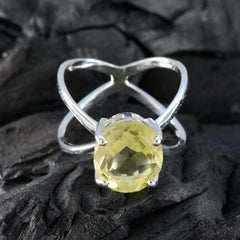 Lemon Quartz Solitaire Indian 925 Sterling Silver Yellow Gemstone Tiny Artisan Ring Jewellery