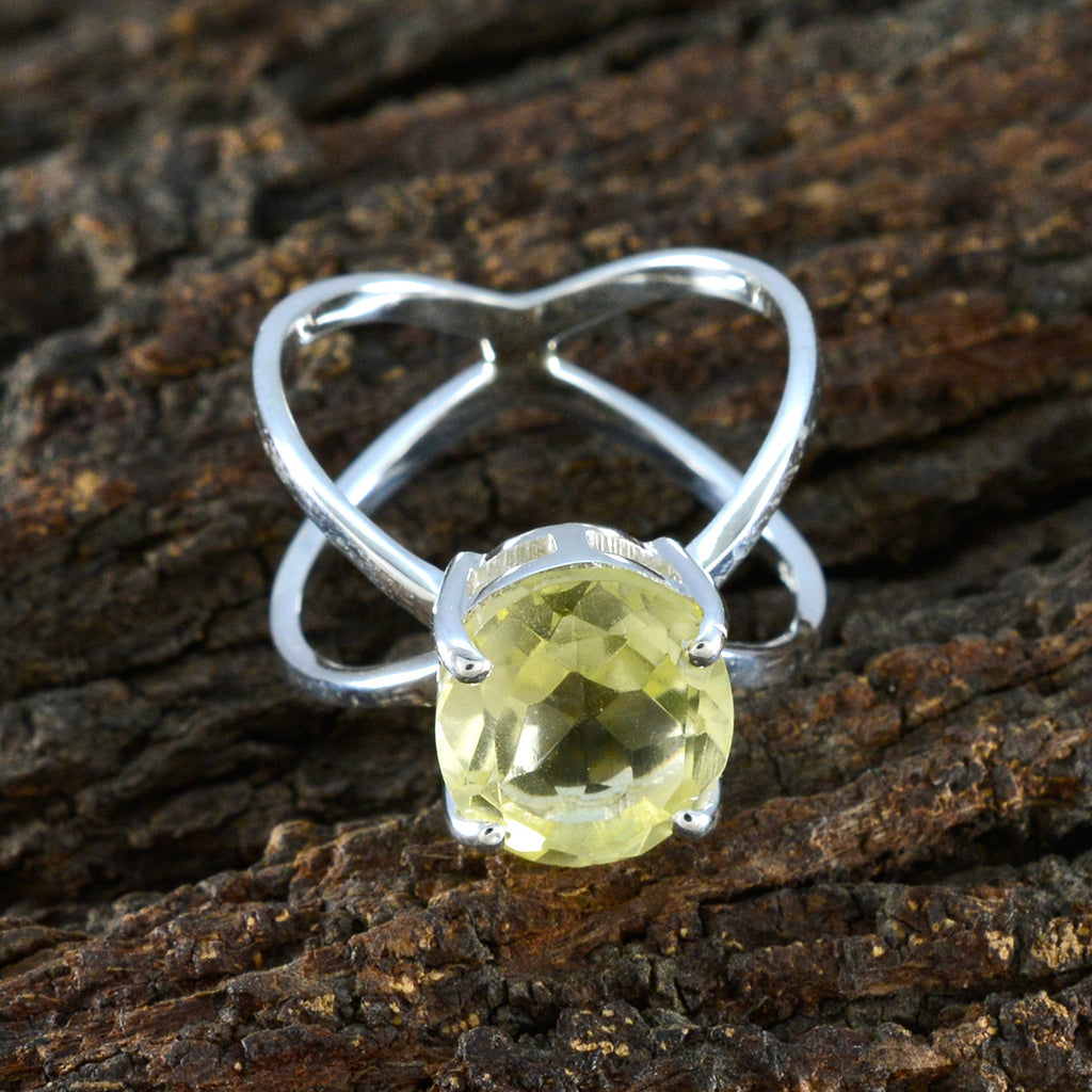 Lemon Quartz Solitaire Indian 925 Sterling Silver Yellow Gemstone Tiny Artisan Ring Jewellery