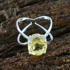 Lemon Quartz Solitaire Indian 925 Sterling Silver Yellow Gemstone Tiny Artisan Ring Jewellery