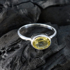 Lemon Quartz Solitaire Turkish 92.5 Silver Yellow Gemstone Dainty Abstract Ring Jewellery