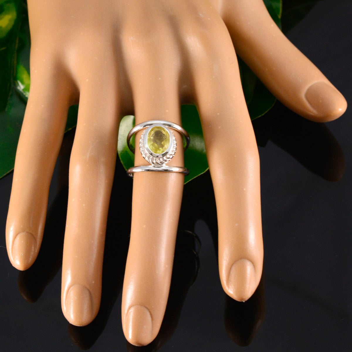 Lemon Quartz Solitaire Egyptian 925 Sterling Silver Yellow Gems Tiny Boho Ring Jewelry