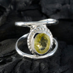 Lemon Quartz Solitaire Egyptian 925 Sterling Silver Yellow Gems Tiny Boho Ring Jewelry