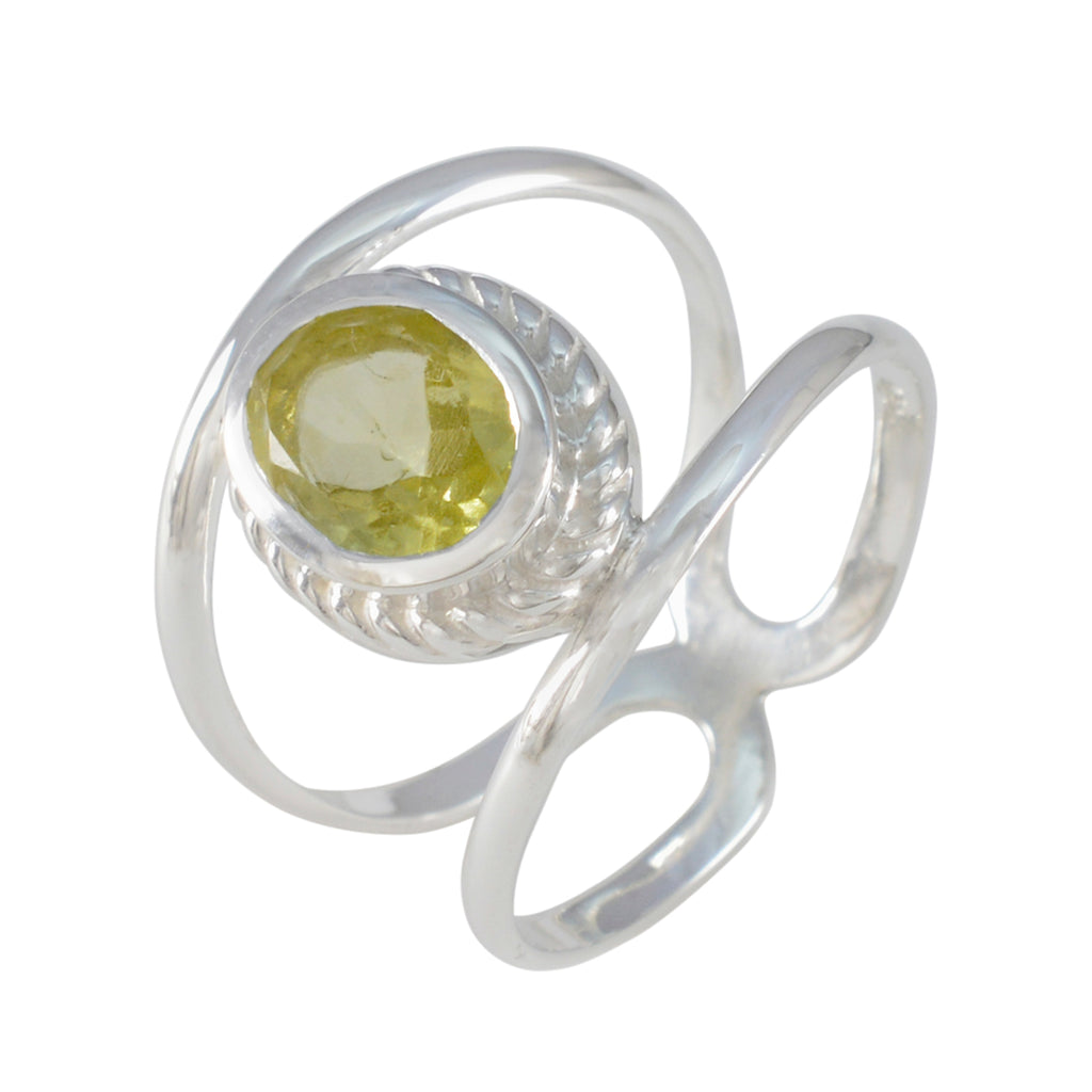 Lemon Quartz Solitaire Egyptian 925 Sterling Silver Yellow Gems Tiny Boho Ring Jewelry