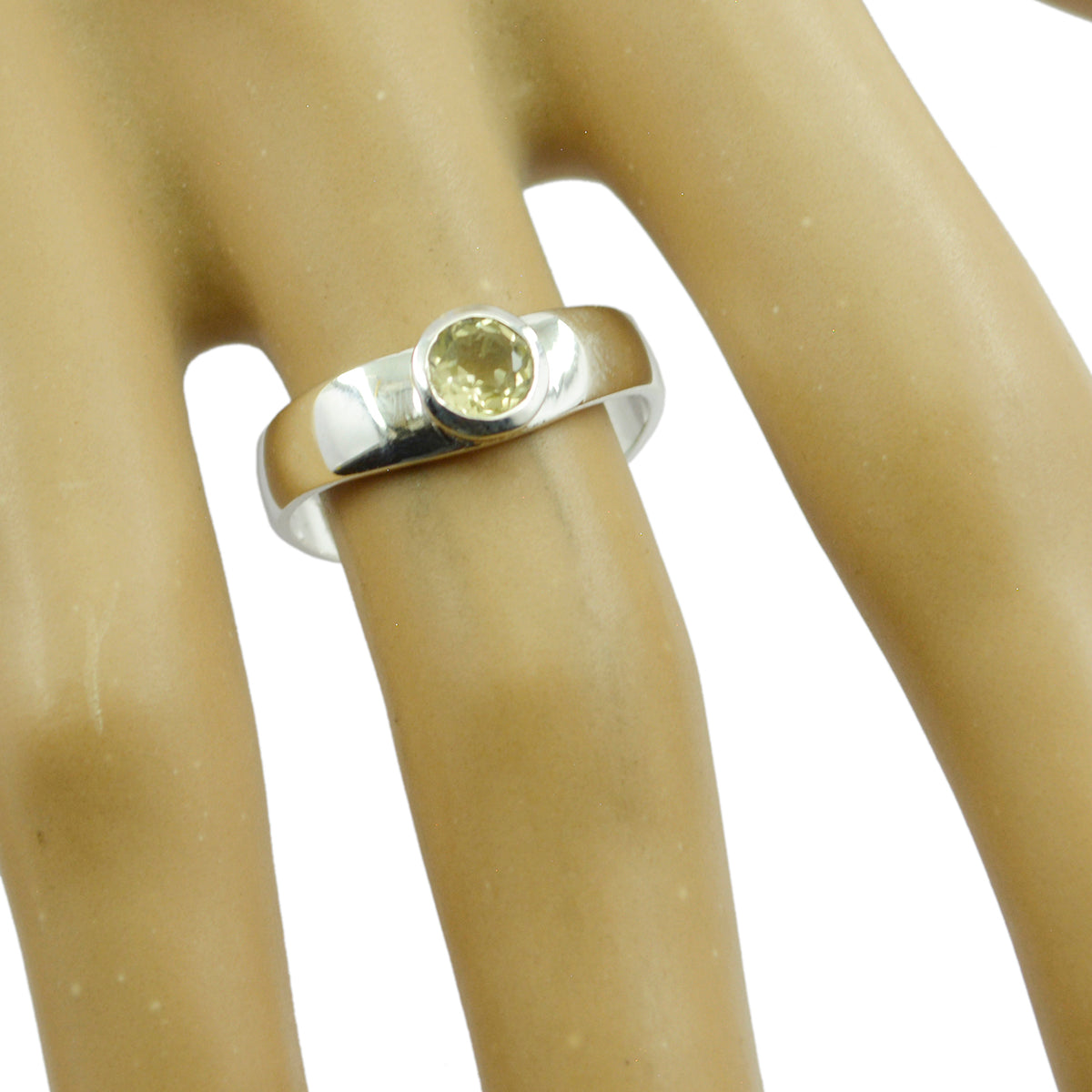 Bague fine et gracieuse en argent 92,5 avec solitaire en quartz citron et pierres précieuses jaunes Image secondaire du produit