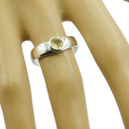 Lemon Quartz Solitaire American 92.5 Silver Yellow Gems Whisper thin Graceful Ring Jewelry