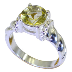 Lemon Quartz Solitaire French 92.5 Silver Yellow Gems Slim Sophisticated Ring Jewellery