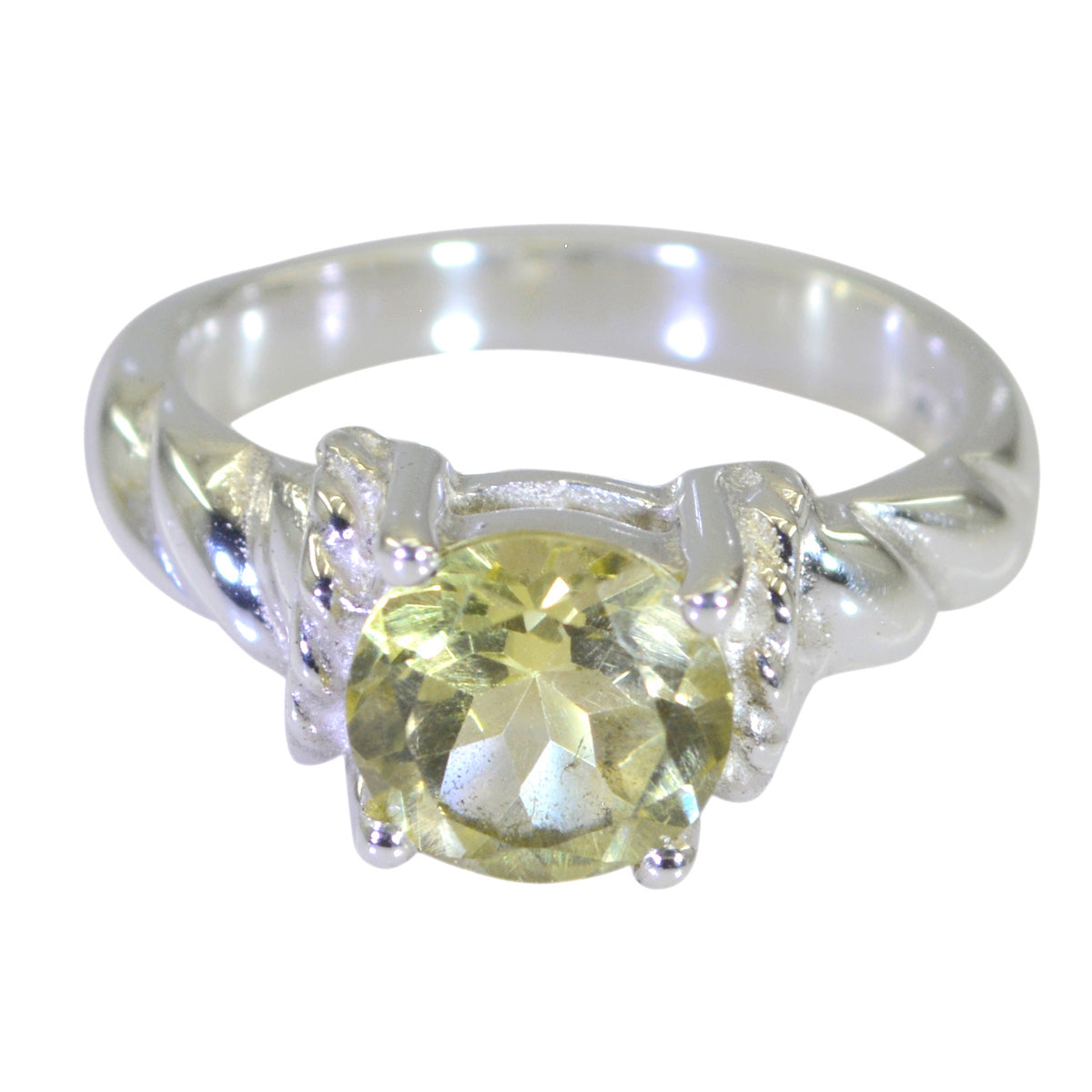 Lemon Quartz Solitaire French 92.5 Silver Yellow Gems Slim Sophisticated Ring Jewellery