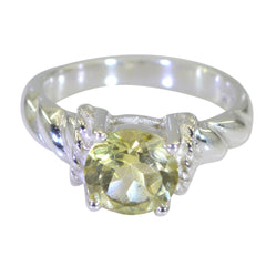 Lemon Quartz Solitaire French 92.5 Silver Yellow Gems Slim Sophisticated Ring Jewellery