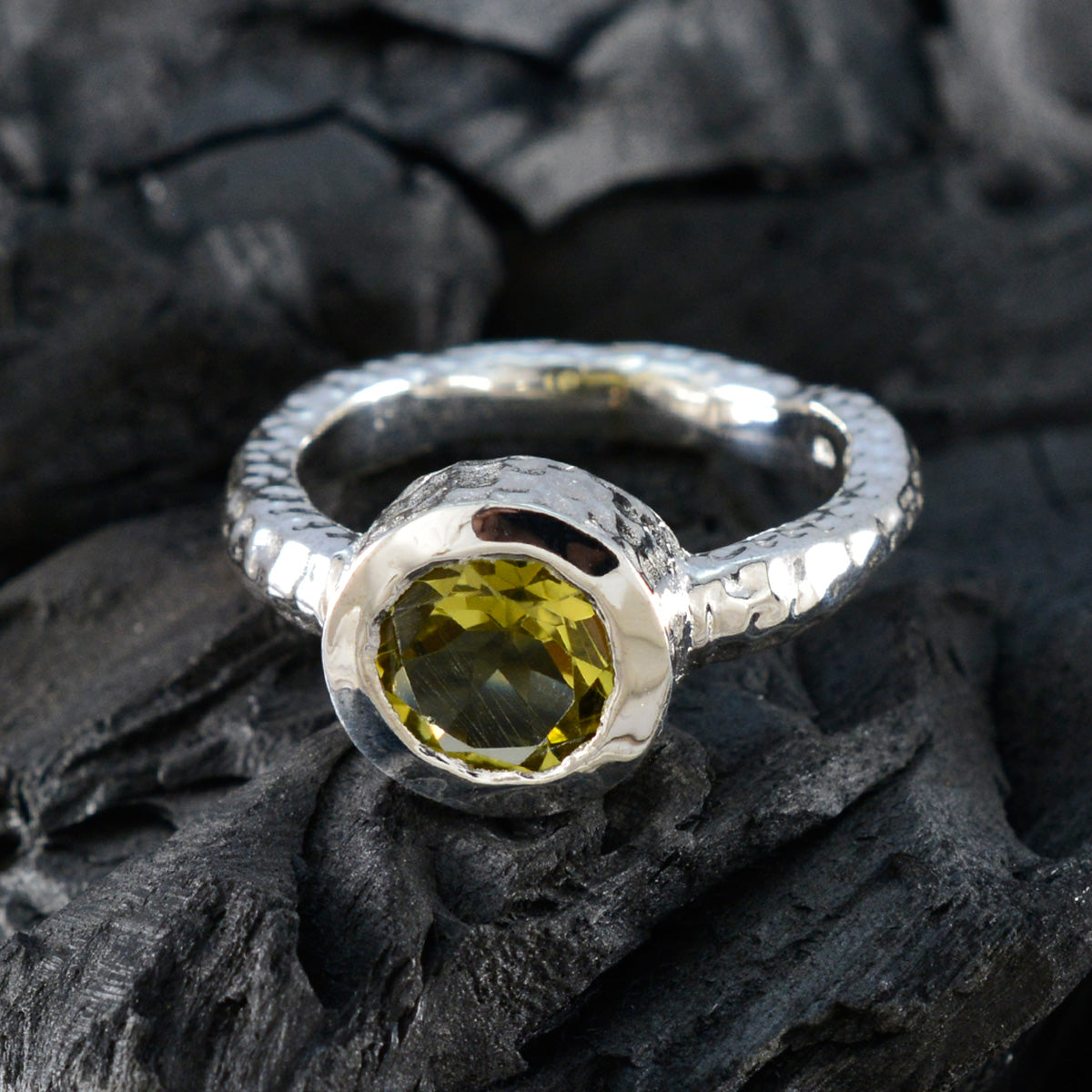 Lemon Quartz Solitaire Moroccan Silver Yellow Gemstones Classic Trendy Ring Jewelry