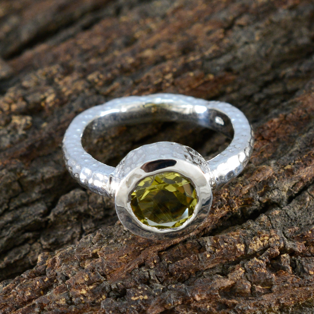 Lemon Quartz Solitaire Moroccan Silver Yellow Gemstones Classic Trendy Ring Jewelry