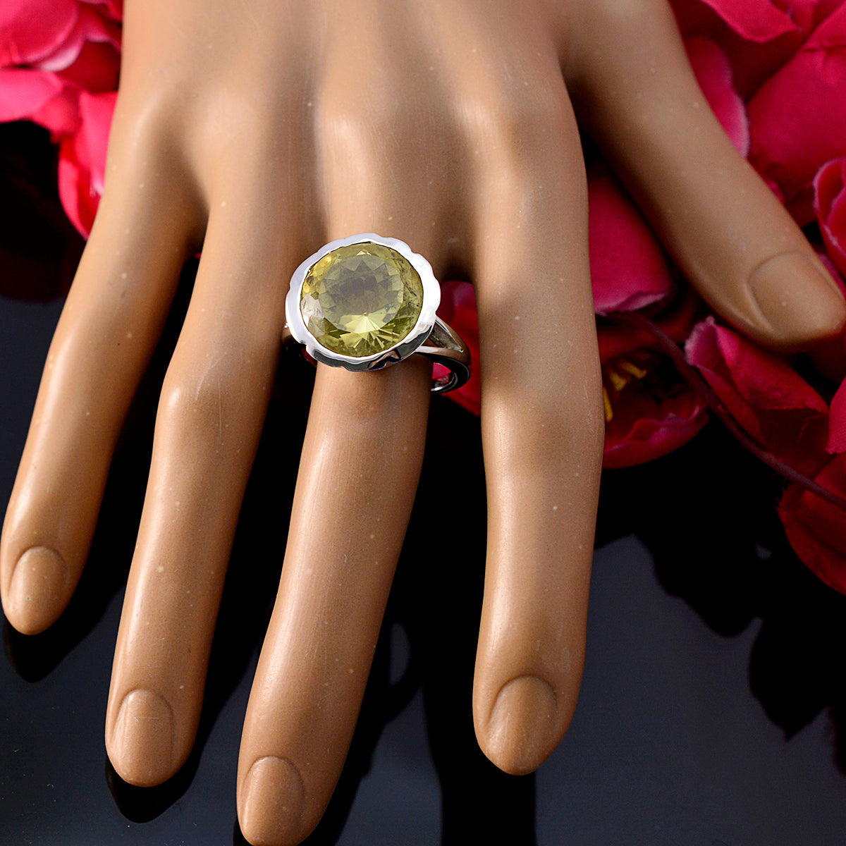 Lemon Quartz Solitaire German 925 Silver Yellow Gems Edgy Sophisticated Ring Jewelry
