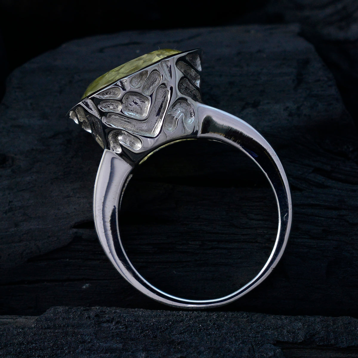Lemon Quartz Solitaire German 925 Silver Yellow Gems Edgy Sophisticated Ring Jewelry