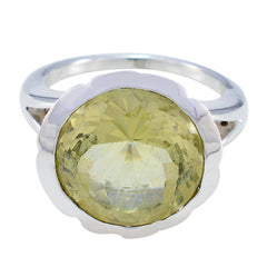 Lemon Quartz Solitaire German 925 Silver Yellow Gems Edgy Sophisticated Ring Jewelry