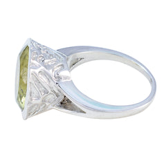 Lemon Quartz Solitaire German 925 Silver Yellow Gems Edgy Sophisticated Ring Jewelry