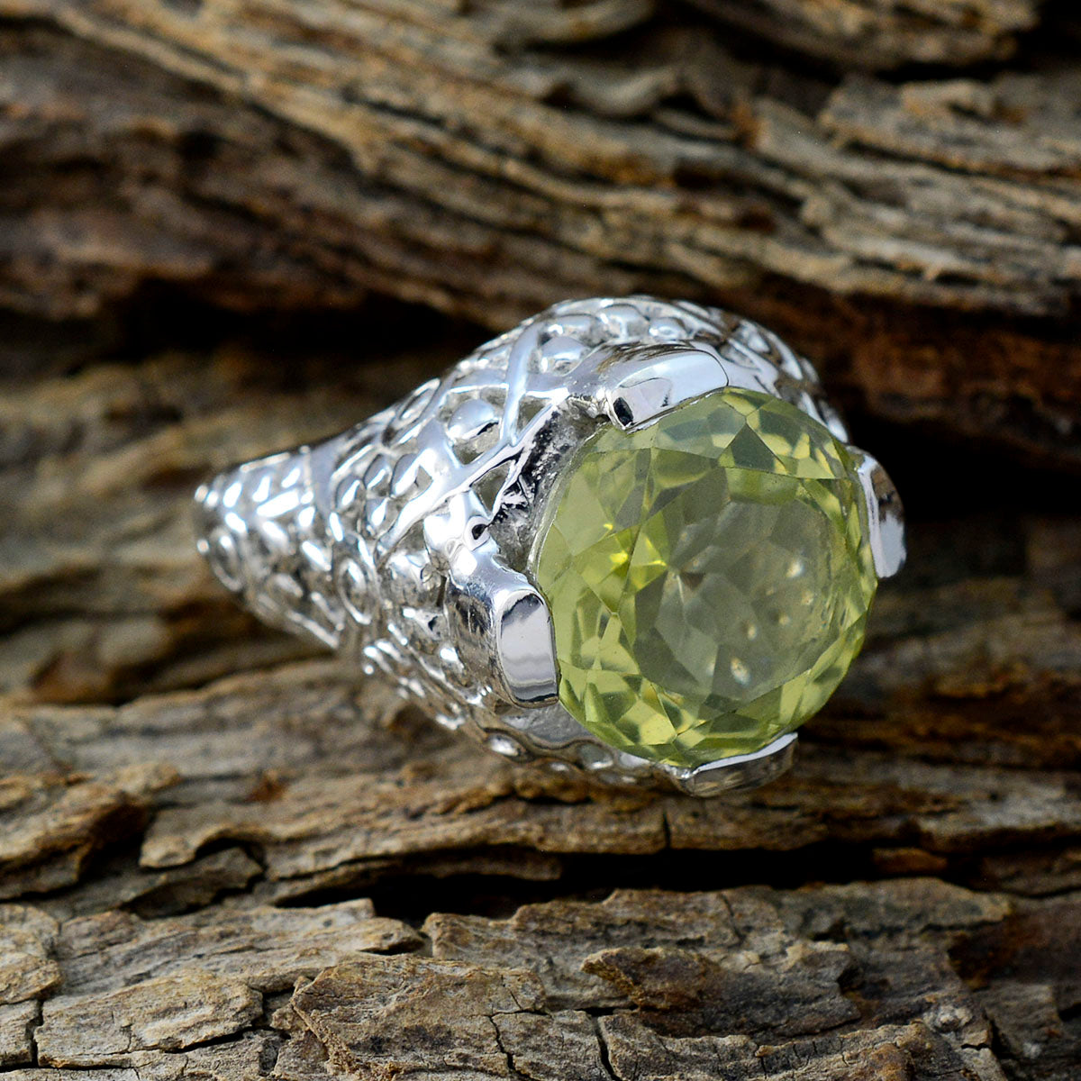 Lemon Quartz Solitaire Italian 92.5 Silver Yellow Gemstones Statement Filigree Ring Jewelry
