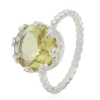 Lemon Quartz Solitaire Russian Sterling Silver Yellow Gemstone Slim Sophisticated Ring Jewellery