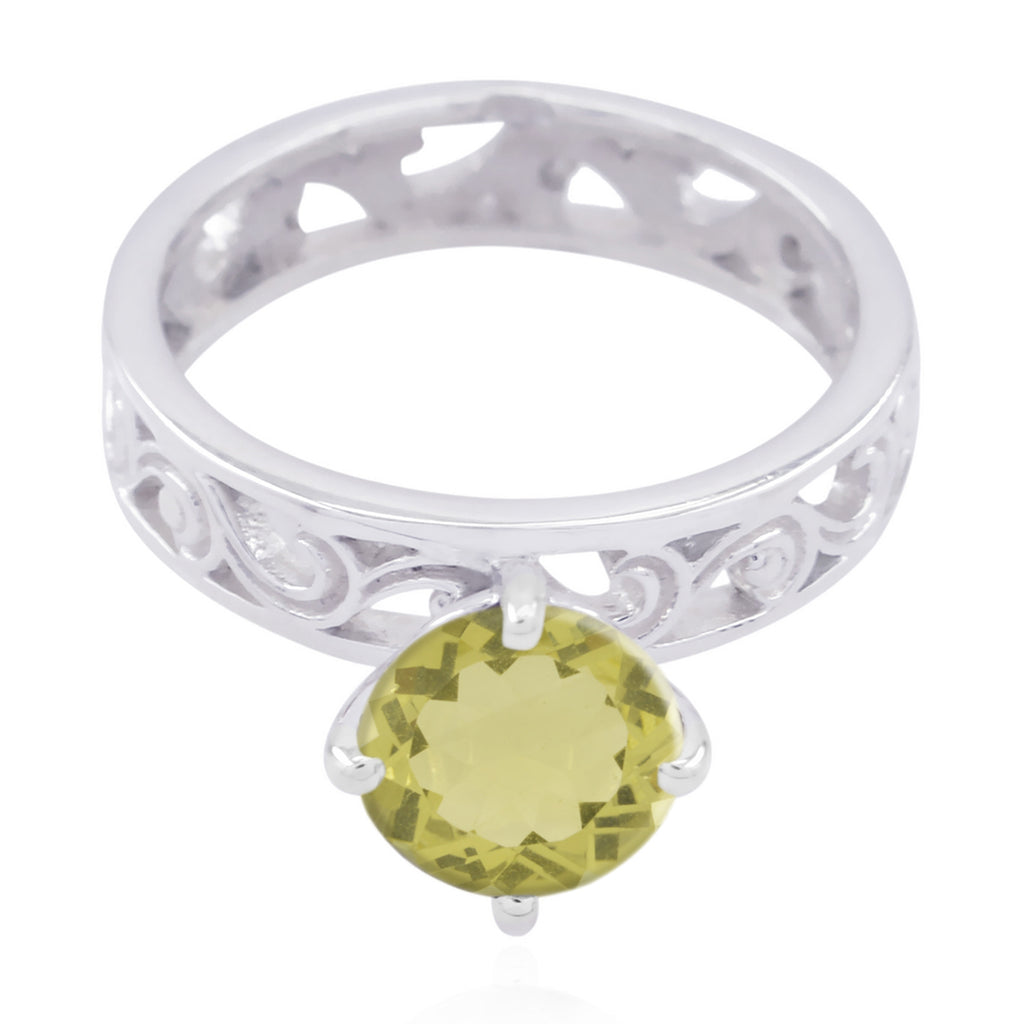 Lemon Quartz Solitaire Australian 925 Silver Yellow Gemstones Slim Filigree Ring Jewellery