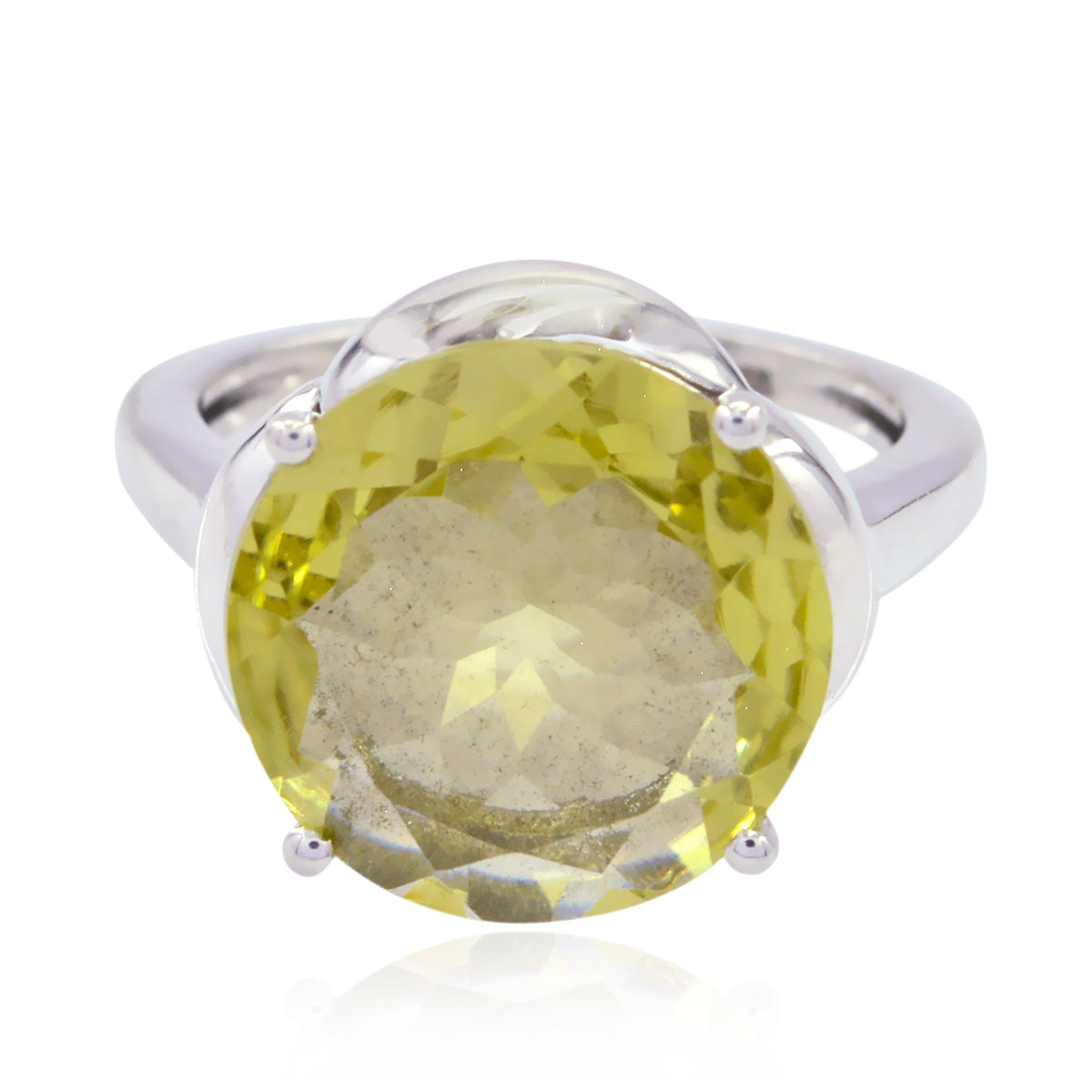 Lemon Quartz Solitaire Russian 925 Sterling Silver Yellow Gemstones Minimal Feminine Ring Jewelry メイン画像