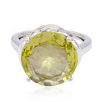 Lemon Quartz Solitaire Russian 925 Sterling Silver Yellow Gemstones Minimal Feminine Ring Jewelry