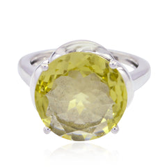 Lemon Quartz Solitaire Russian 925 Sterling Silver Yellow Gemstones Minimal Feminine Ring Jewelry