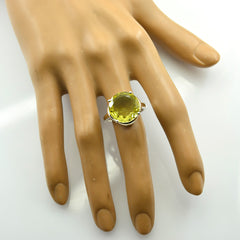 Lemon Quartz Solitaire Russian 925 Sterling Silver Yellow Gemstones Minimal Feminine Ring Jewelry