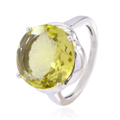 Lemon Quartz Solitaire Russian 925 Sterling Silver Yellow Gemstones Minimal Feminine Ring Jewelry