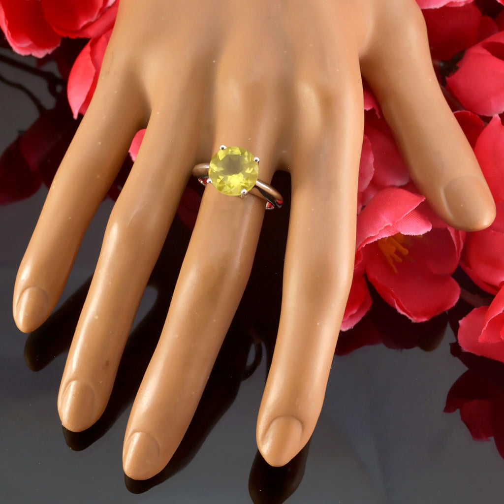 Lemon Quartz Solitaire French Silver Yellow Gems Slim Sophisticated Ring Jewelry