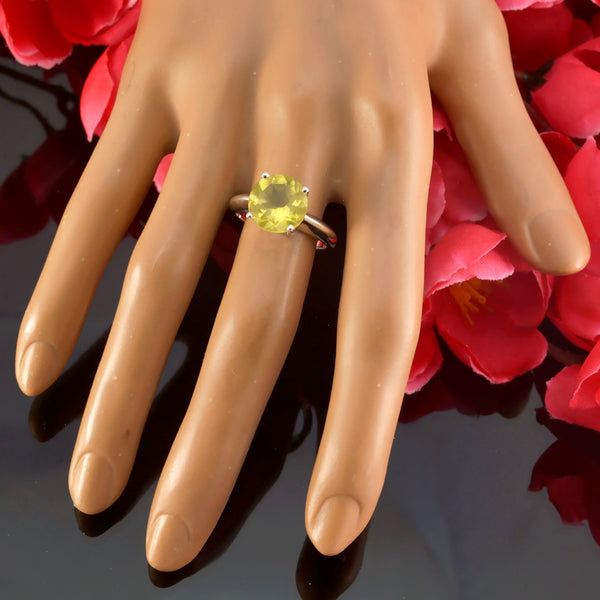 Lemon Quartz Solitaire French Silver Yellow Gems Slim Sophisticated Ring Jewelry