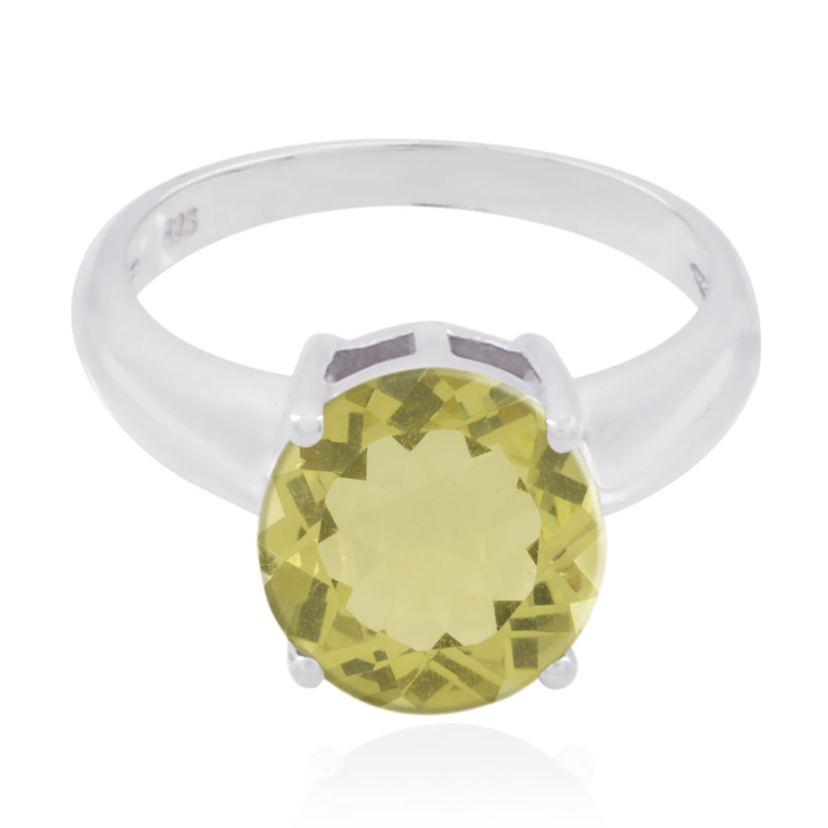 Lemon Quartz Solitaire French Silver Yellow Gems Slim Sophisticated Ring Jewelry Huvudsaklig produktbild