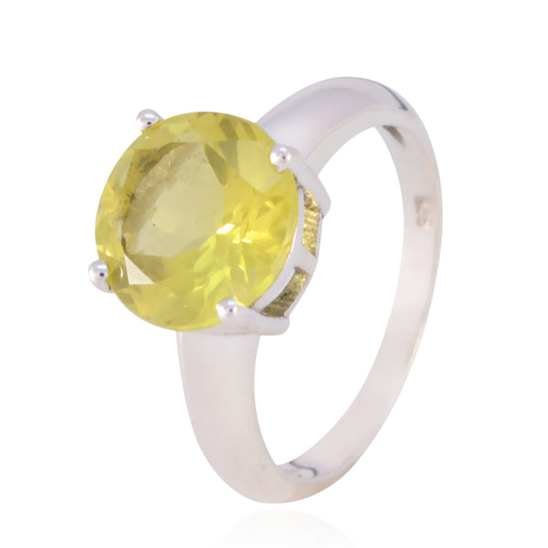 Lemon Quartz Solitaire French Silver Yellow Gems Slim Sophisticated Ring Jewelry