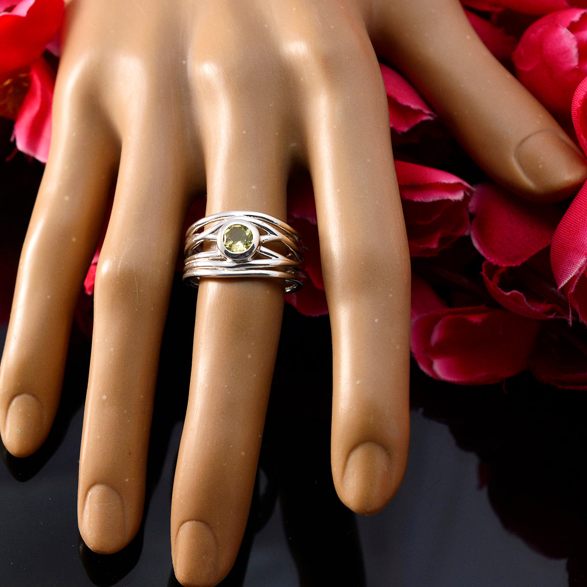 Lemon Quartz Solitaire Middle Eastern 925 Sterling Silver Yellow Gemstone Eye catching Rope Wire Band Jewelry