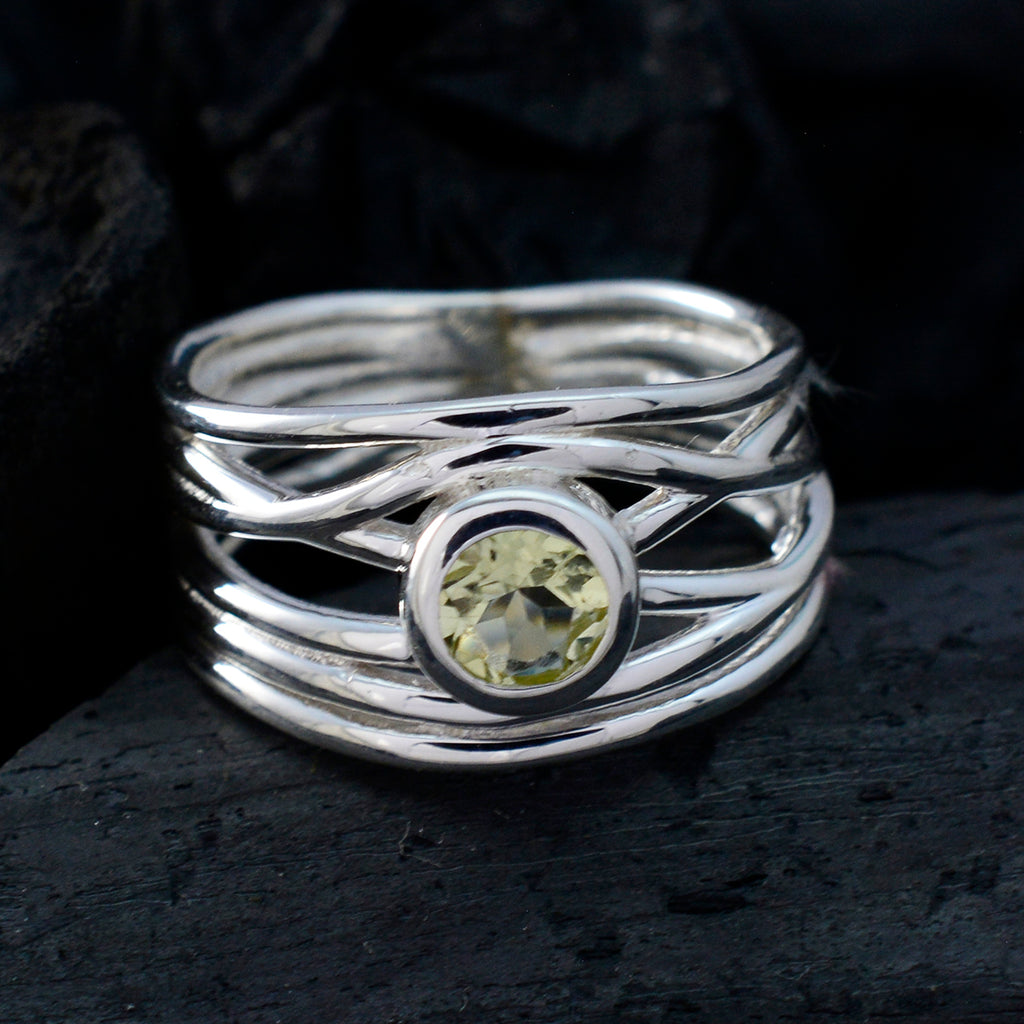 Lemon Quartz Solitaire Middle Eastern 925 Sterling Silver Yellow Gemstone Eye catching Rope Wire Band Jewelry