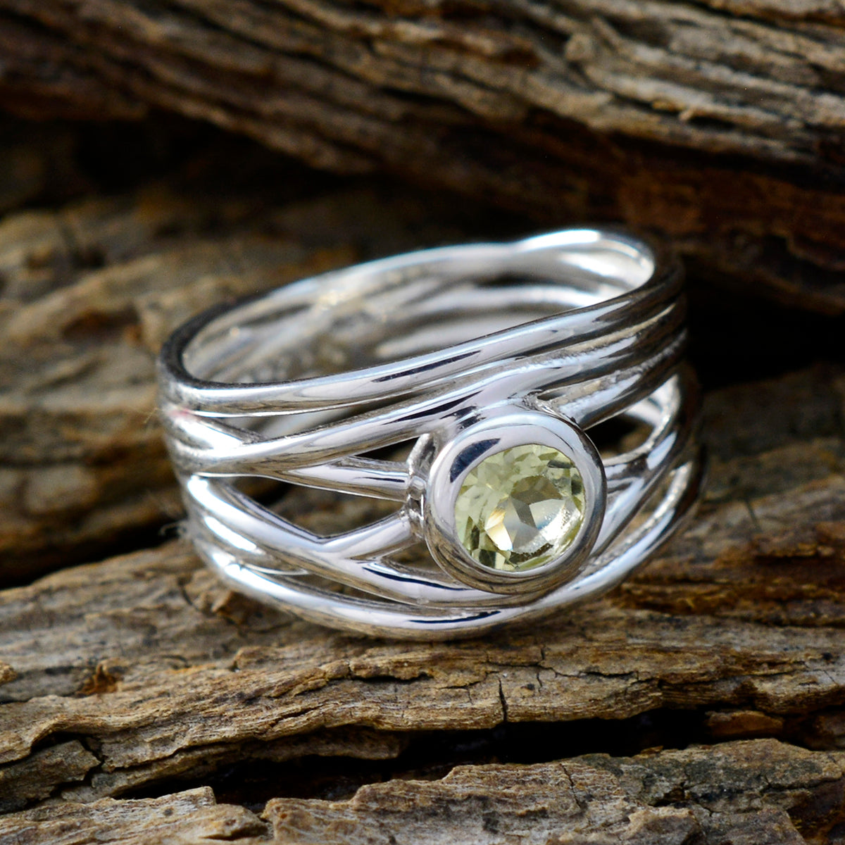 Lemon Quartz Solitaire Middle Eastern 925 Sterling Silver Yellow Gemstone Eye catching Rope Wire Band Jewelry