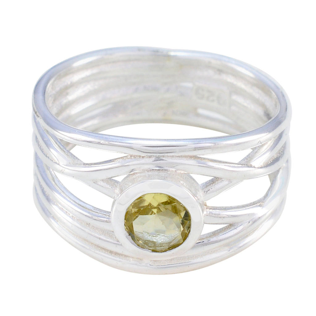 Lemon Quartz Solitaire Middle Eastern 925 Sterling Silver Yellow Gemstone Eye catching Rope Wire Band Jewelry