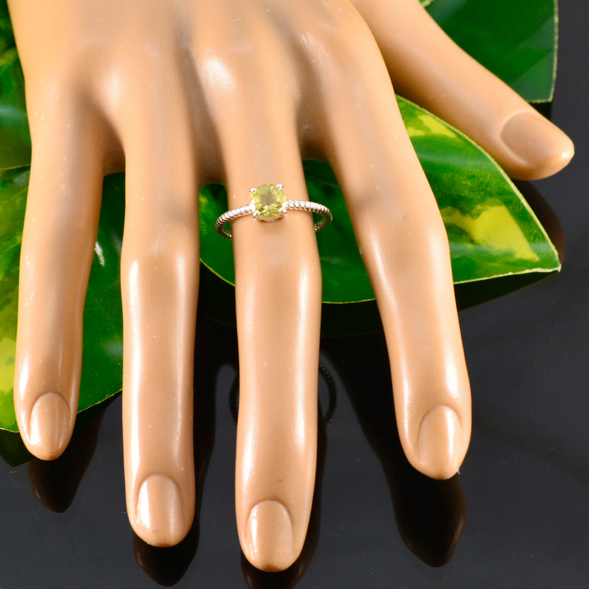 Lemon Quartz Solitaire Turkish 925 Sterling Silver Yellow Gems Delicate Twist Ring Jewellery