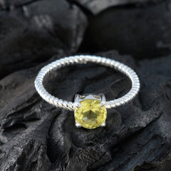 Lemon Quartz Solitaire Turkish 925 Sterling Silver Yellow Gems Delicate Twist Ring Jewellery