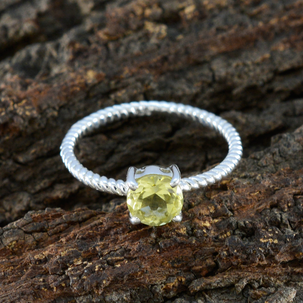 Lemon Quartz Solitaire Turkish 925 Sterling Silver Yellow Gems Delicate Twist Ring Jewellery