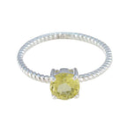 Lemon Quartz Solitaire Turkish 925 Sterling Silver Yellow Gems Delicate Twist Ring Jewellery