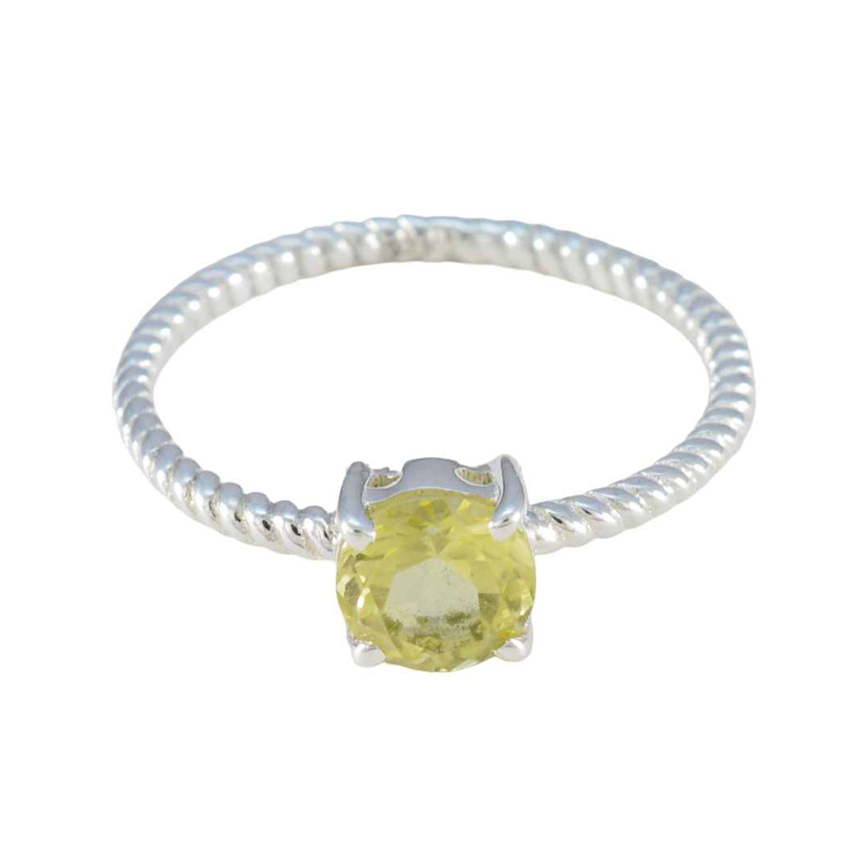Lemon Quartz Solitaire Turkish 925 Sterling Silver Yellow Gems Delicate Twist Ring Jewellery