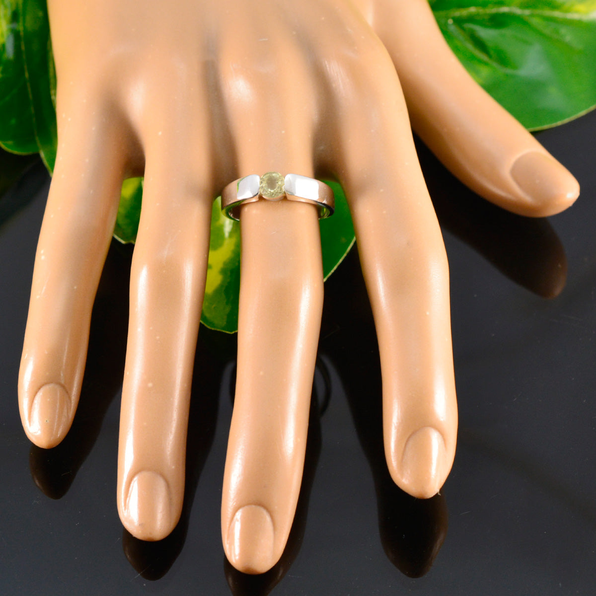 Lemon Quartz Solitaire French Silver Yellow Gemstones Slim Modern Ring Jewellery