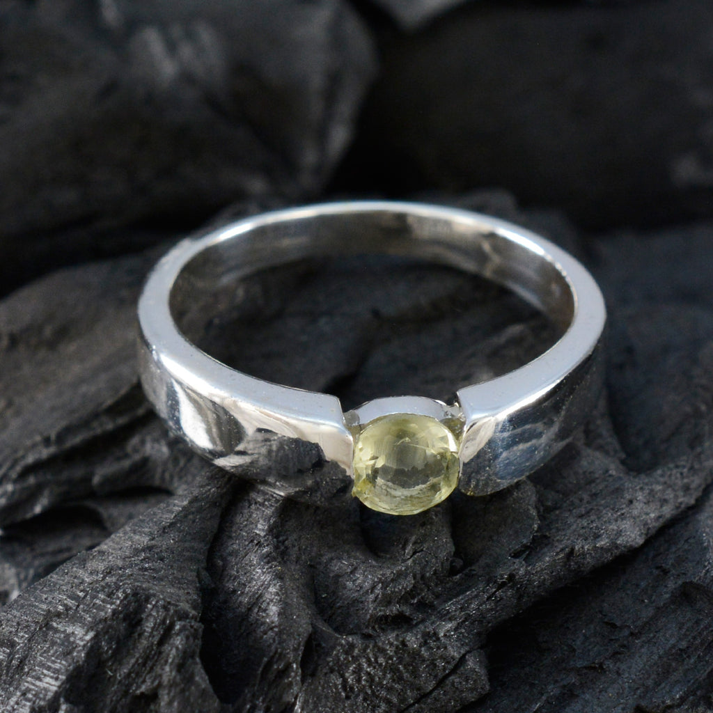 Lemon Quartz Solitaire French Silver Yellow Gemstones Slim Modern Ring Jewellery