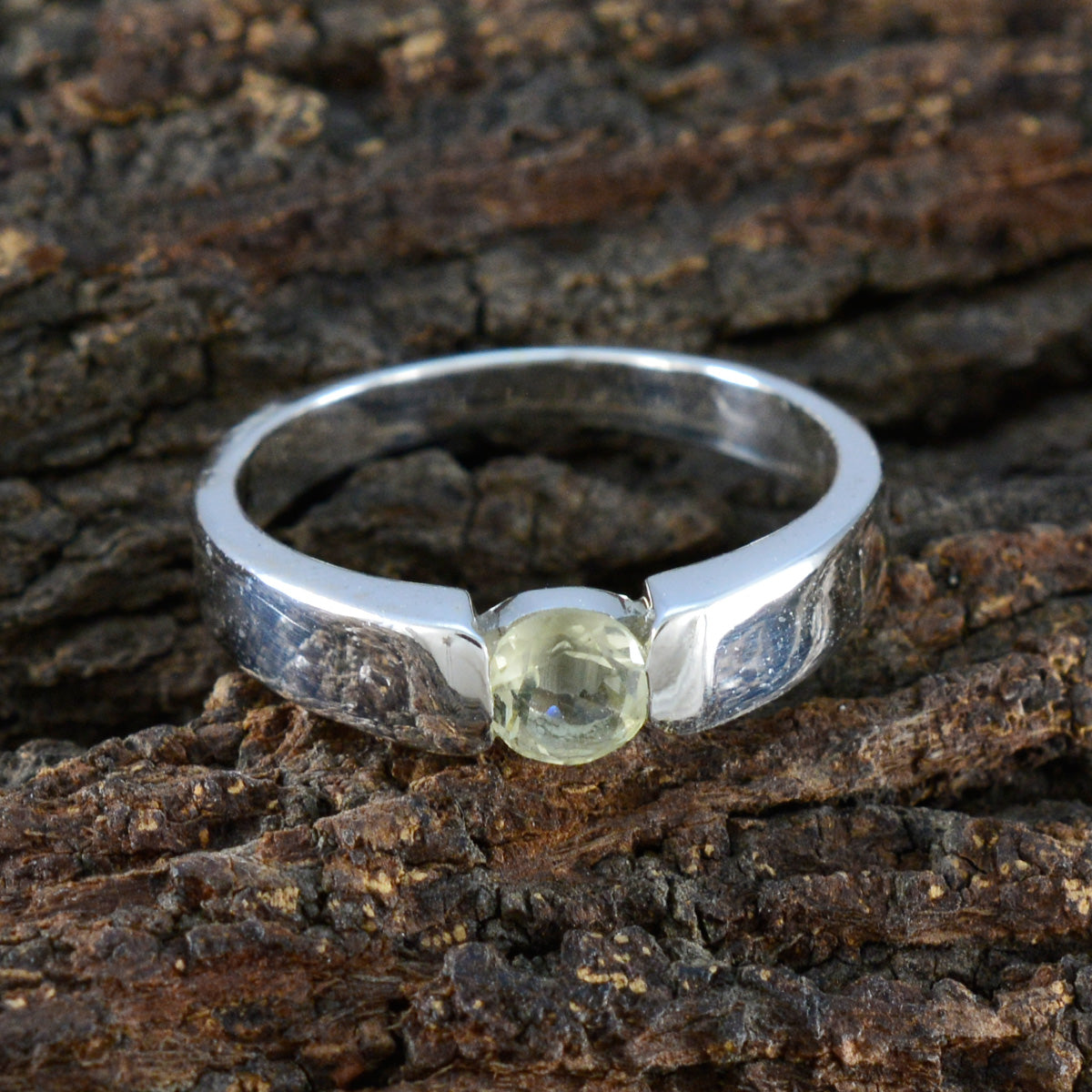 Lemon Quartz Solitaire French Silver Yellow Gemstones Slim Modern Ring Jewellery