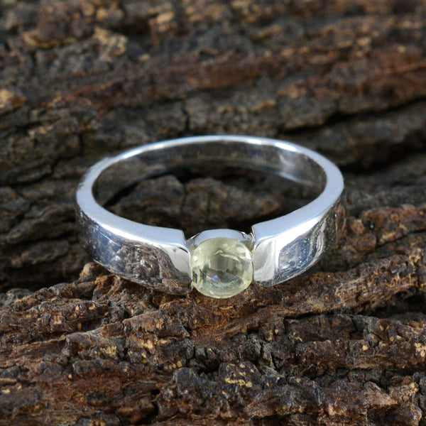 Lemon Quartz Solitaire French Silver Yellow Gemstones Slim Modern Ring Jewellery
