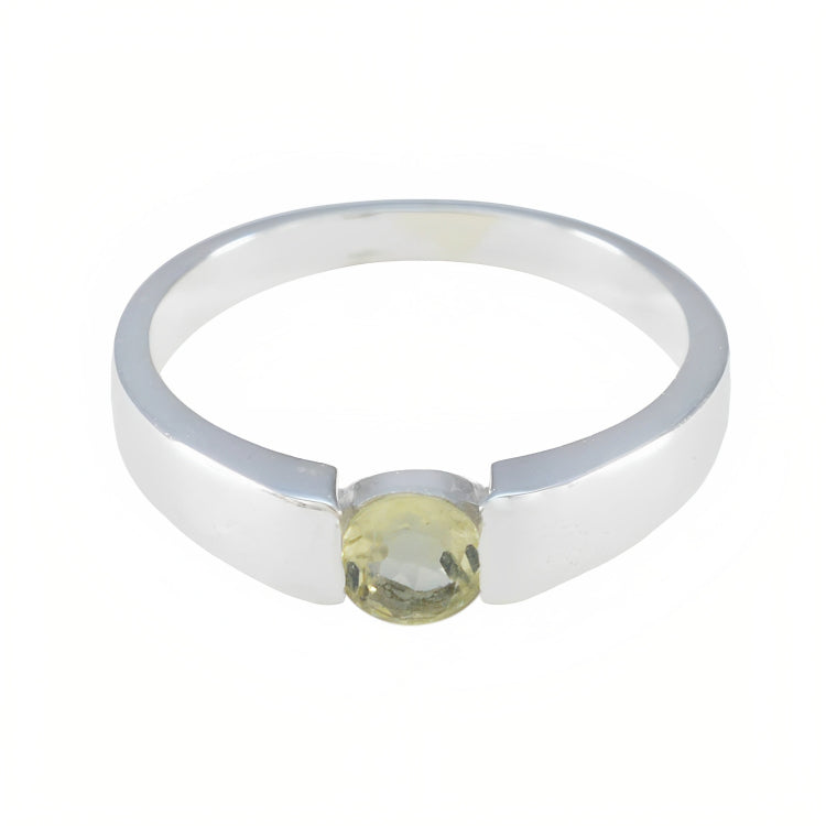 Lemon Quartz Solitaire French Silver Yellow Gemstones Slim Modern Ring Jewellery Main image