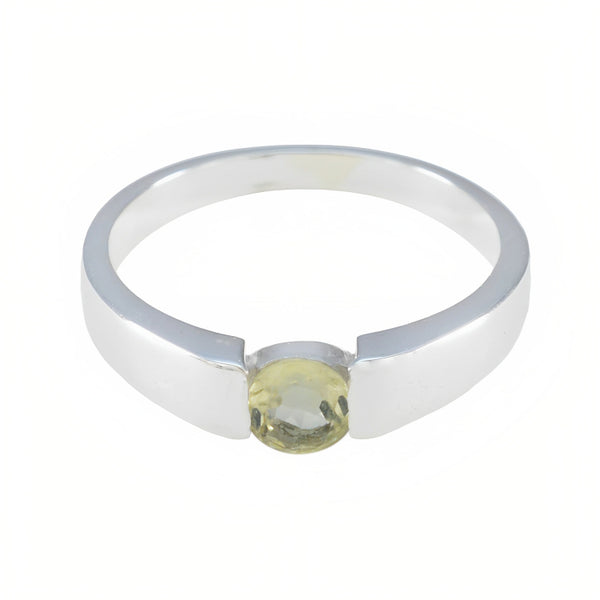 Lemon Quartz Solitaire French Silver Yellow Gemstones Slim Modern Ring Jewellery