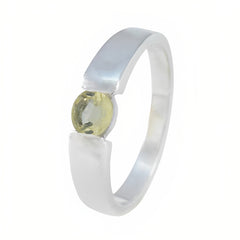 Zitronenquarz Solitär Französisch Silber Gelb Edelsteine Schlank Modern Ring Schmuck