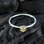 Lemon Quartz Solitaire American 92.5 Silver Yellow Gemstones Minimalist Glamorous Ring Jewellery
