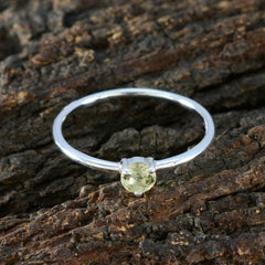 Lemon Quartz Solitaire American 92.5 Silver Yellow Gemstones Minimalist Glamorous Ring Jewellery