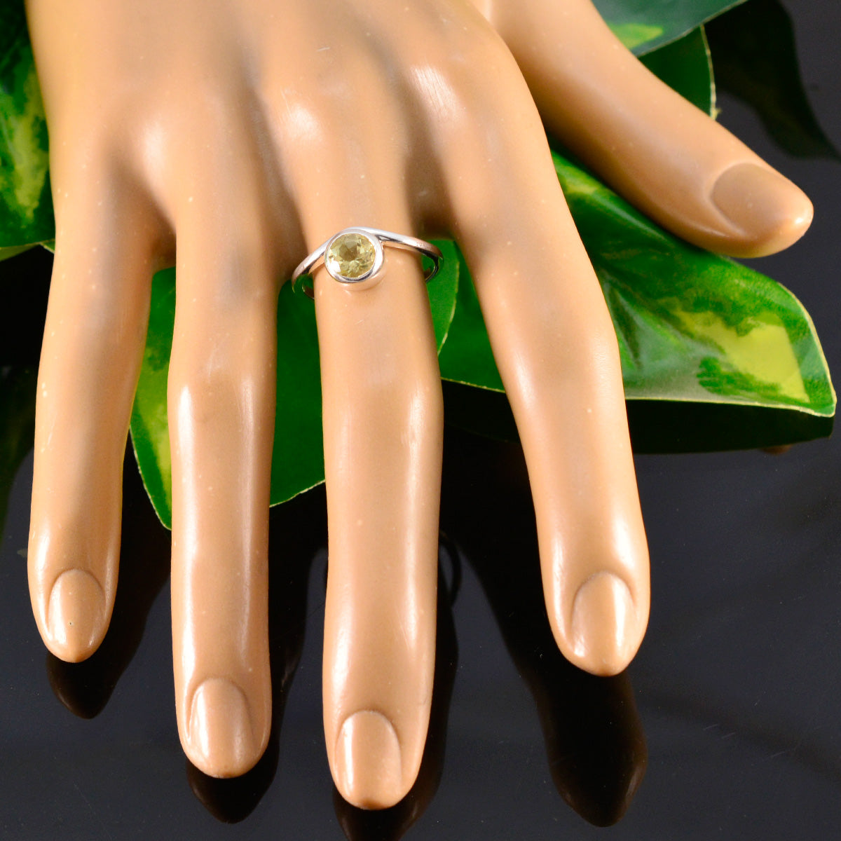 Lemon Quartz Solitaire American 925 Silver Yellow Gemstones Delicate Sophisticated Ring Jewelry